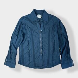 Scully Black Cotton Western Blouse Lace Pintuck‎ Shirt Snap Front Size M